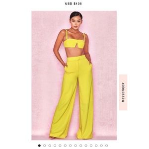 House of CB 2 piece neon yellow pants set, size XS. Great for tall ladies!
